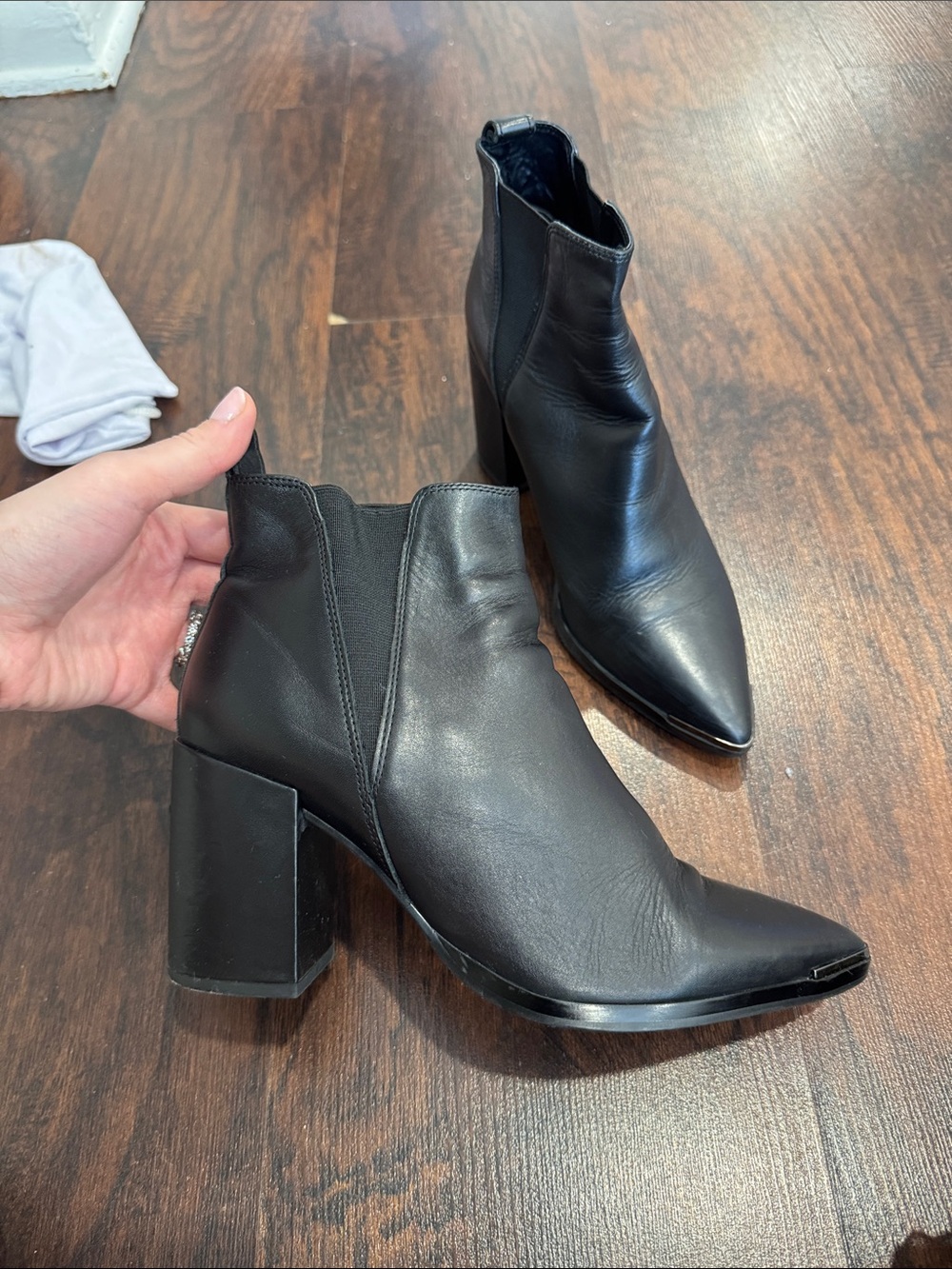 Tony Bianco Black Pointed Leather Block Heel Ankle Boots